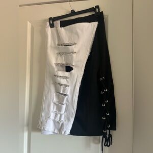 Fox Asymmetrical Black Mini Skirt with Cut Out Design